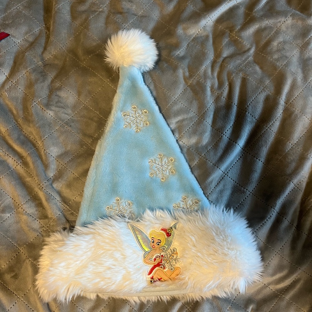 Blue and White Santa Hat with Tinkerbell Design